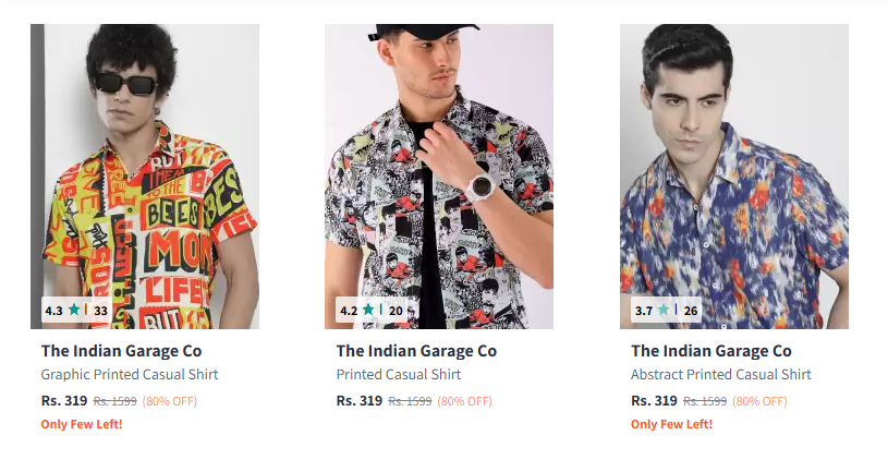 Image of The Indian Garage Co Men's Casual Shirts Minimum 80% Discount Starting at just ₹319