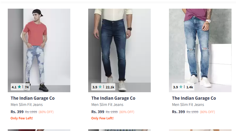 Image of The Indian Garage Co Men's Jeans Minimum 80% Discount