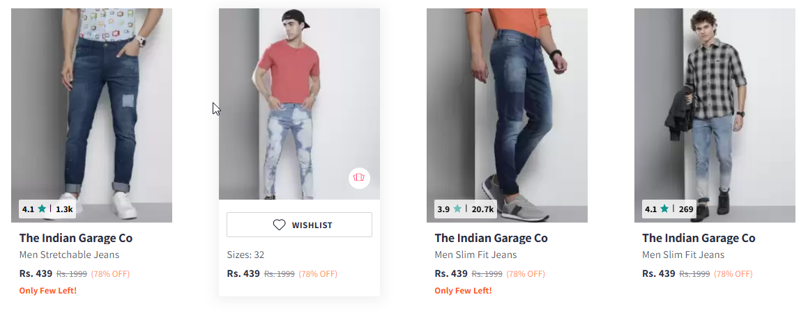 Image of The Indian Garage Co Men's Mildly Distressed Light Fade Stretchable Jeans Starting Price @ ₹439