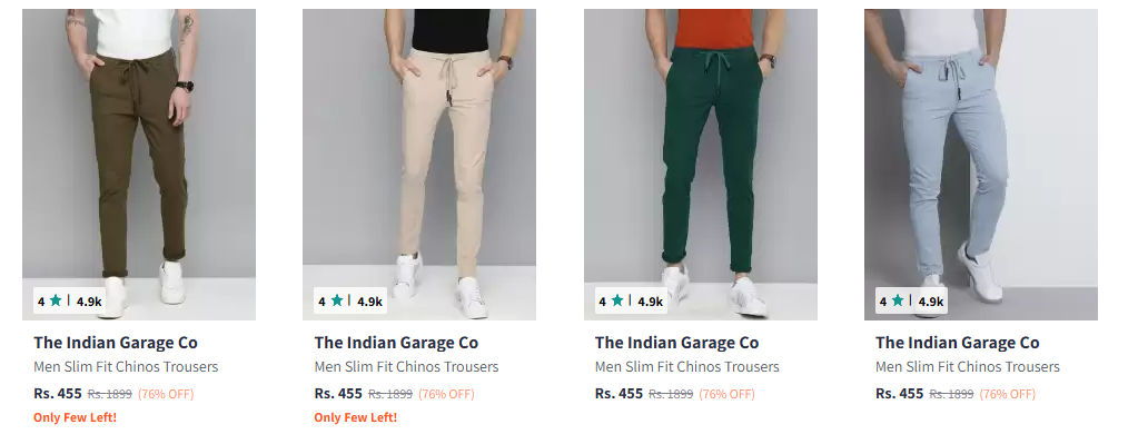 Image of The Indian Garage Co Men's Olive Green Chinos Trousers. Starting At @₹379