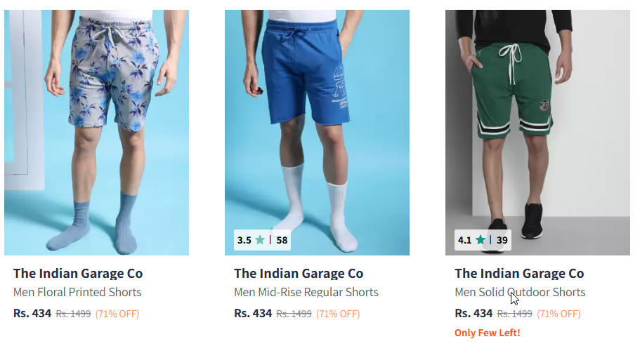 Image of The Indian Garage Co Men's Regular Shorts up to @ 71% Discount