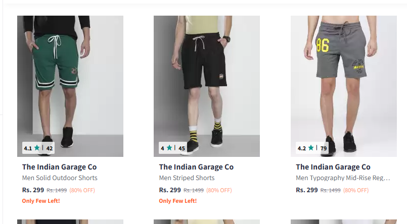 Image of The Indian Garage Co Men's Shorts Minimum 80% discount 