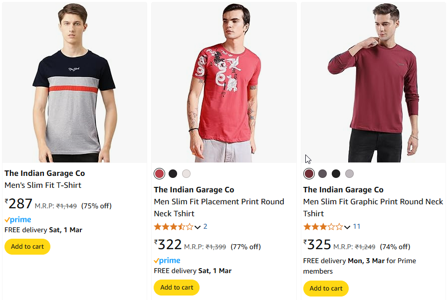 Image of The Indian Garage Co Men's Slim Fit T-Shirt Starting Price@ ₹287