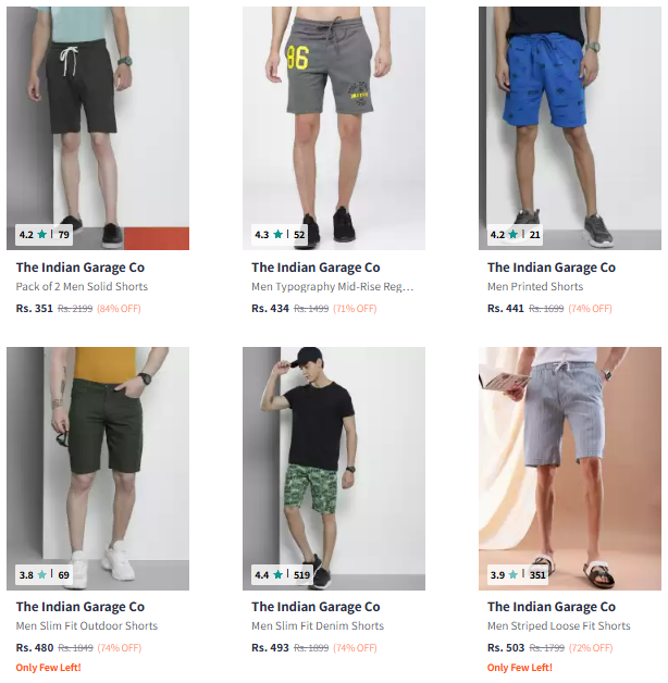 Image of The Indian Garage Co Shorts @ Minimum 70% Discount