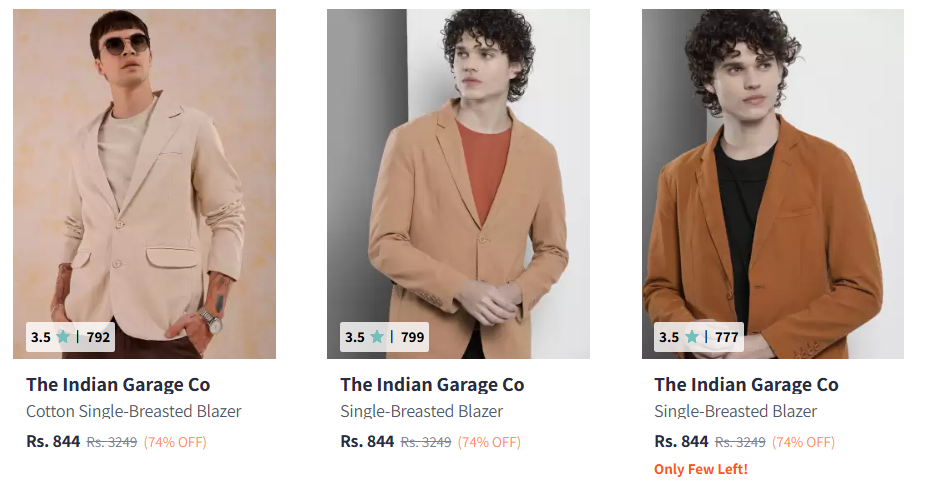 Image of The Indian Garage Co Slim Fit Cotton Single-Breasted Blazer Starting Price @ ₹844