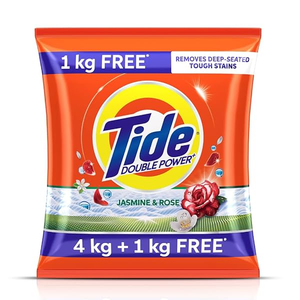 Image of Tide Plus Detergent Washing Powder - 4kg+1kg free | Jasmine & Rose Fragrance | 