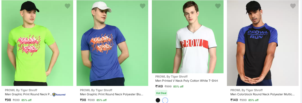 Image of Tiger Shroff Brand - Prowl Men's T-Shirts up to 85% off Starts from Rs.104