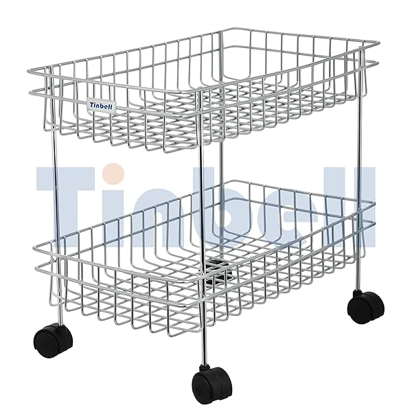 Image of Tinbell Stainless Steel 2 Shelf Trolley for Storage Fruits and Vegetables