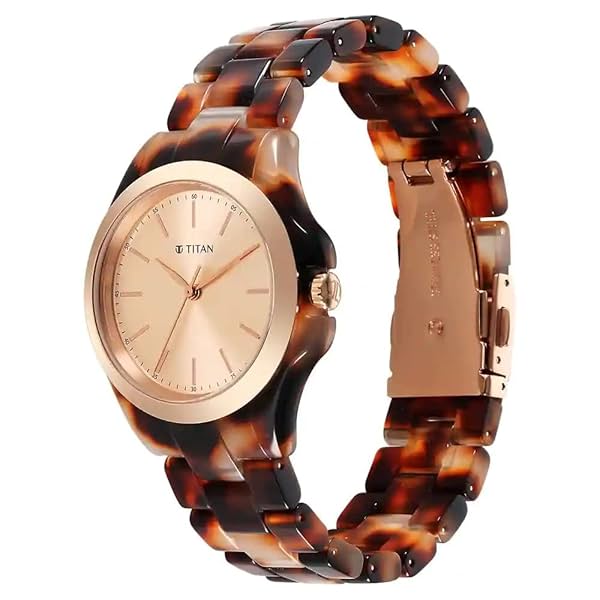 Image of Titan Fashion Women's Watch - Rose Gold Dial, Analog, Metal & Acetate Strap - 1pc