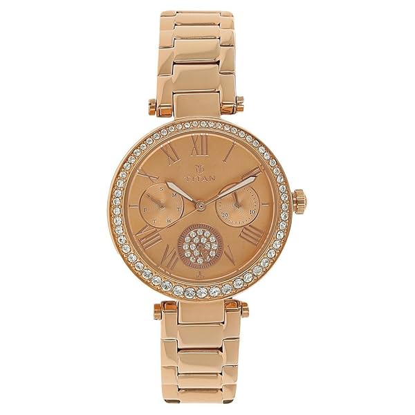 Image of Titan Quartz Analog Rose Gold Dial Stainless Steel Strap Watch for Women