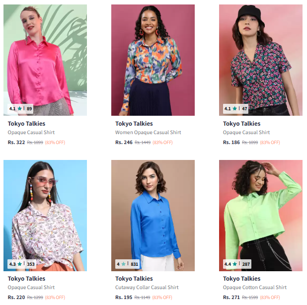 Image of Tokyo Talkies Brand Women's Shirts @ Minimum 80% Discount