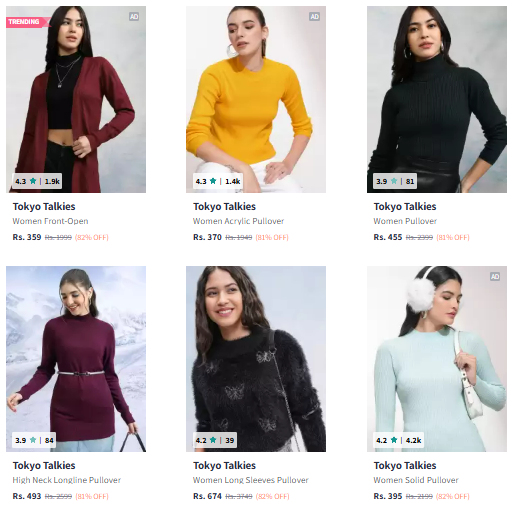 Image of Tokyo Talkies Brand Women's Sweaters @ Minimum 80% Discount