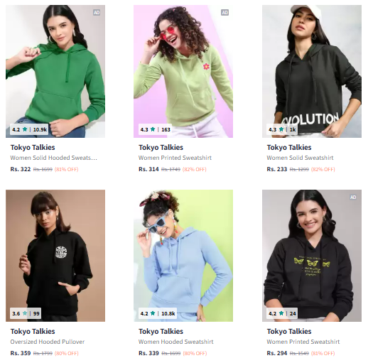 Image of Tokyo Talkies Brand Women's Sweatshirts @ Minimum 80% Discount