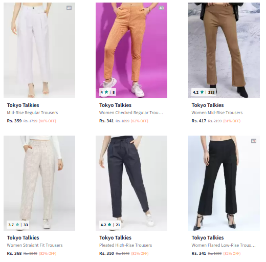 Image of Tokyo Talkies Brand Women's Trousers @ Minimum 80% Discount