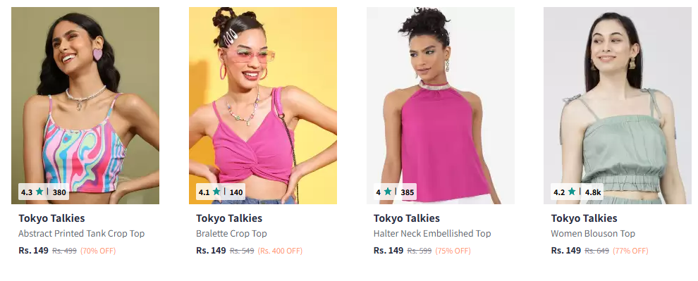 Image of Tokyo Talkies Pink Abstract Printed Tank Crop Top Starting At @₹89 