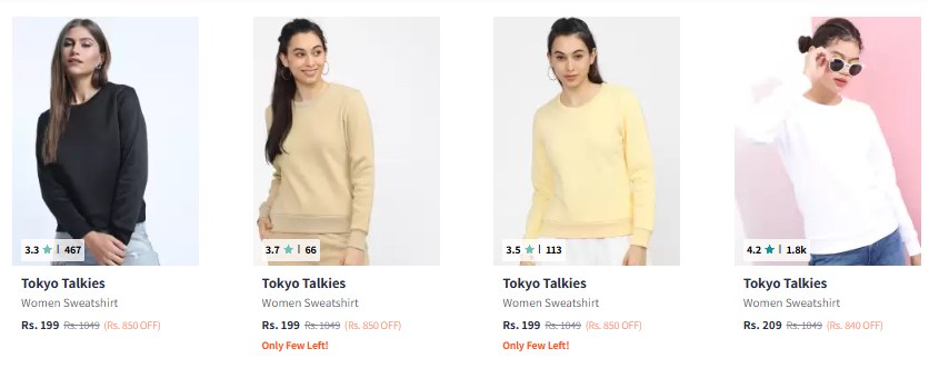 Image of Tokyo Talkies Women Black Sweatshirt Starts @ ₹199