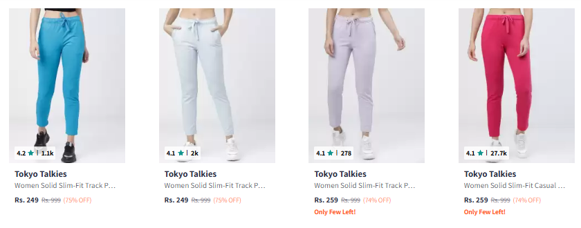 Image of Tokyo Talkies Women Turquoise Solid Slim-Fit Track Pants Starting Price @₹249