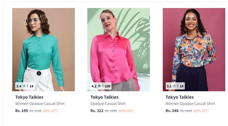 Image of Tokyo Talkies Women's Casual Shirts Minimum 80% Discount