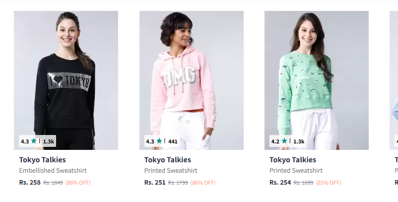 Image of Tokyo Talkies Women's Sweatshirts Minimum 80% Discount