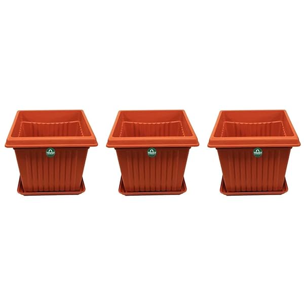 Image of TrustBasket 6 inch Square Plastic Planter with Saucer - Set of 3