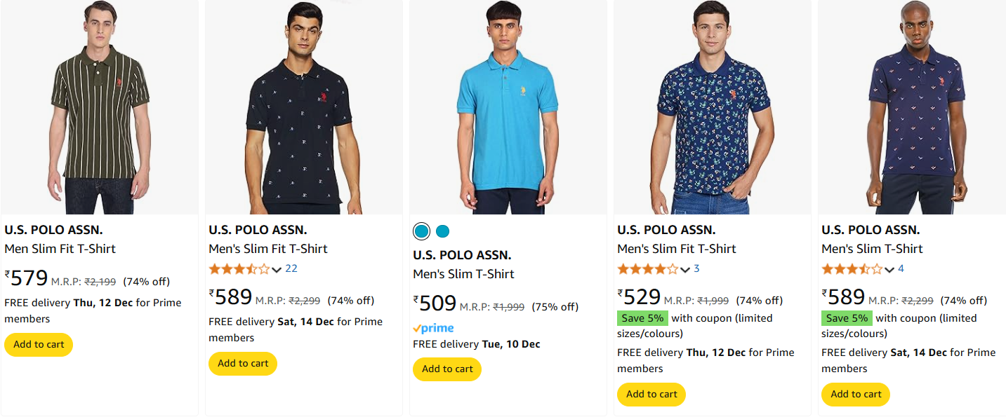 Image of U.S. POLO ASSN. Men Slim Fit T-Shirt minimum 74% Discount