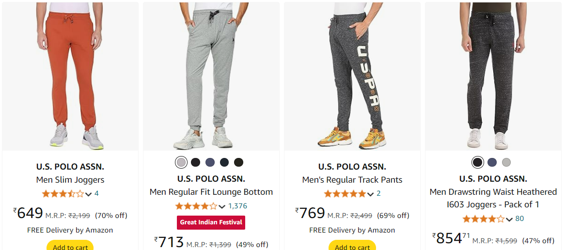 Image of U.S. POLO ASSN. Men Slim Joggers up to 70% discount starting at ₹649