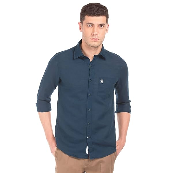 Image of U.S. POLO ASSN. Men Solid Regular fit Casual Shirt(USSHC0055_Navy_S)