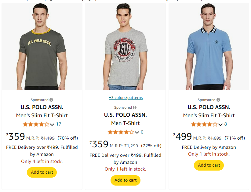 Image of U.S. POLO ASSN. Men T-Shirt Starting at ₹359