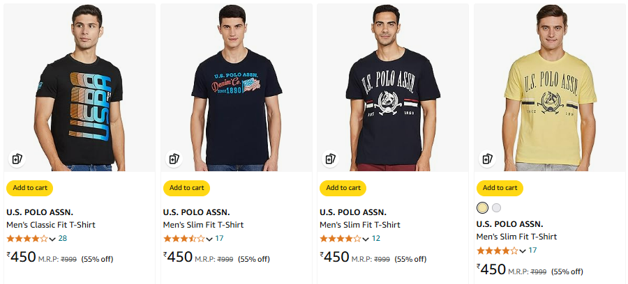 Image of U.S. POLO ASSN. Men's Clothing Starts @ ₹450