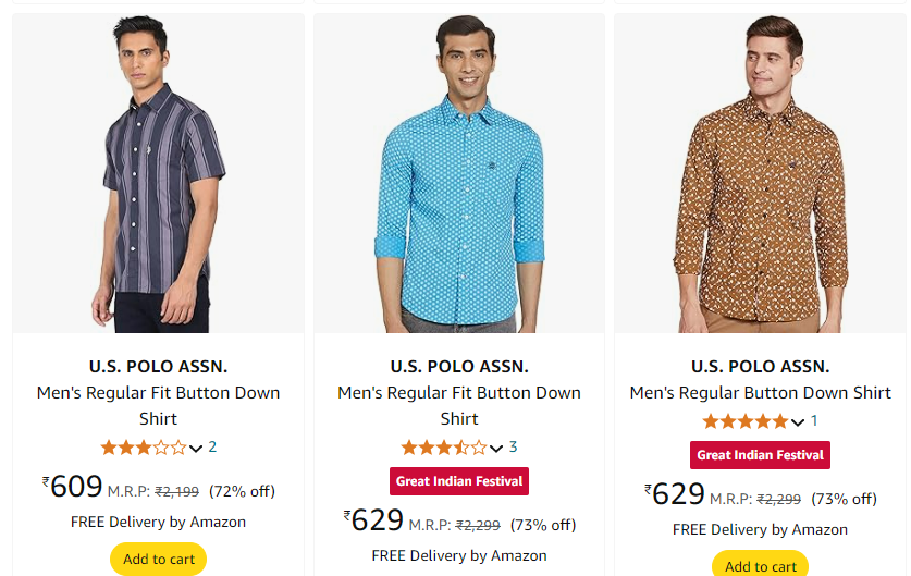 Image of U.S. POLO ASSN. Men's Shirt Up to 75% discount starting at ₹509