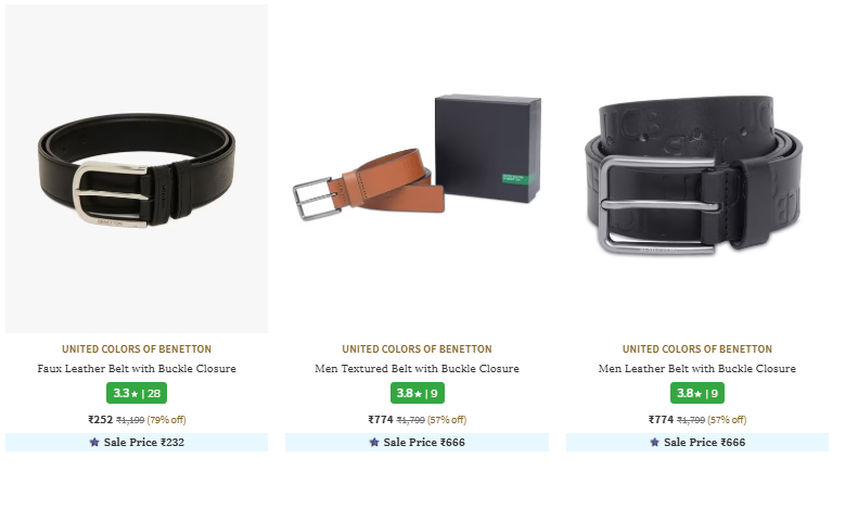 Image of UNITED COLORS OF BENETTON Faux Leather Belt with Buckle Closure Starting At @₹252