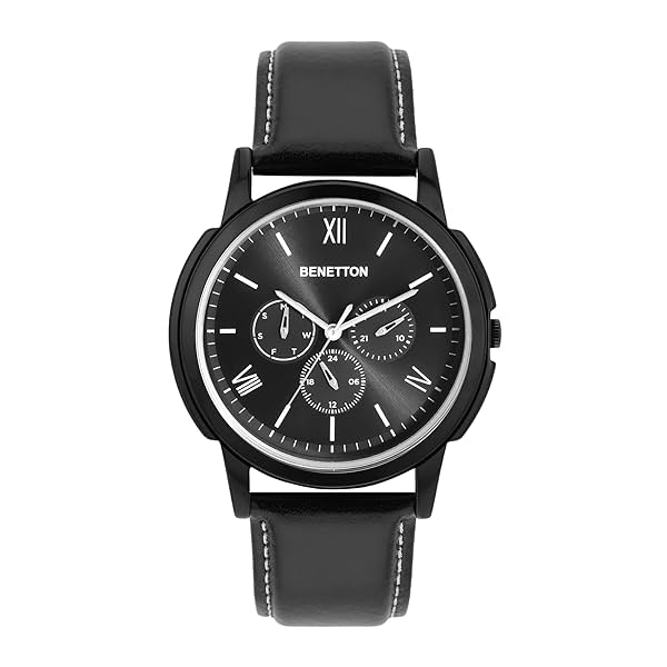 Image of UNITED COLORS OF BENETTON Men Black Round Brass Dial Analogue Watch