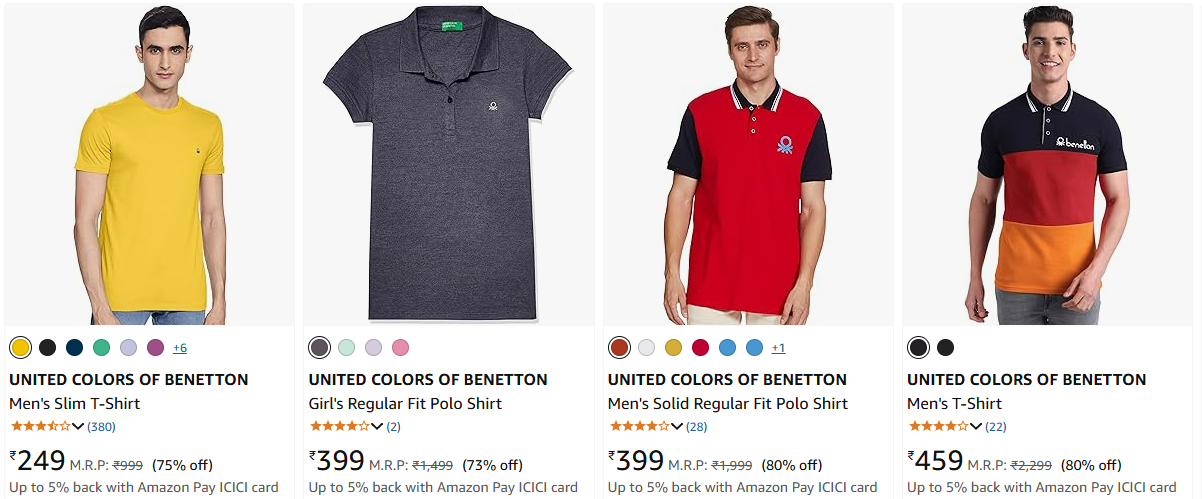 Image of UNITED COLORS OF BENETTON Men's Clothing at Minimum 75% Discount