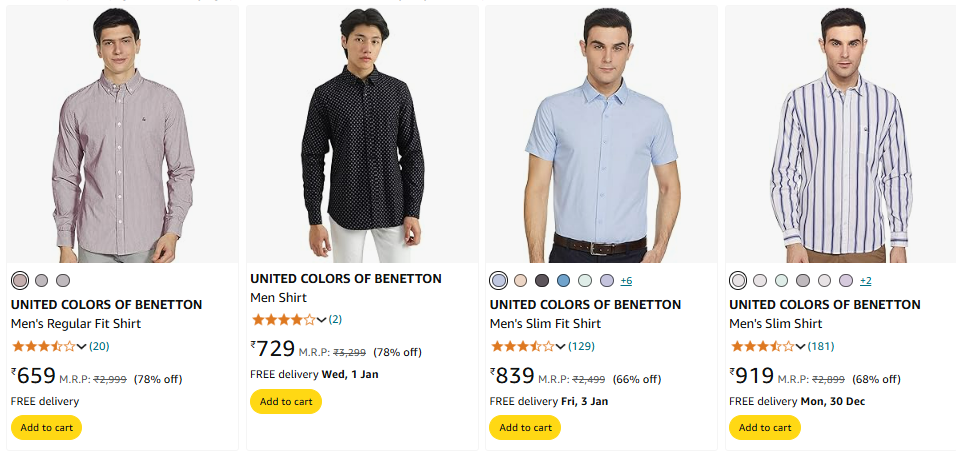 Image of UNITED COLORS OF BENETTON Men's Shirt min. 60-78% Discount