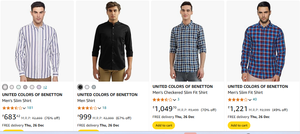 Image of UNITED COLORS OF BENETTON Men's Slim Shirt Up to 70% Discount