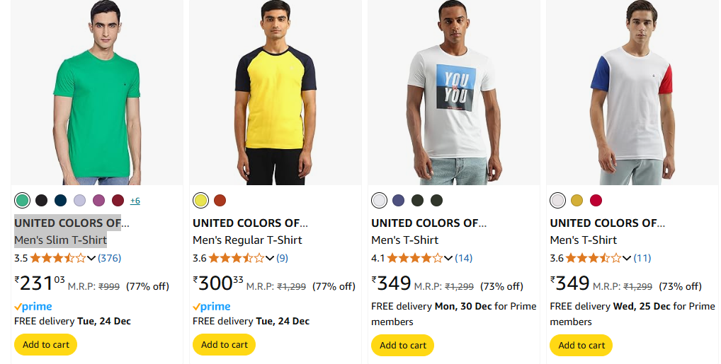 Image of UNITED COLORS OF BENETTON Men's Slim T-Shirt Starts @ ₹231