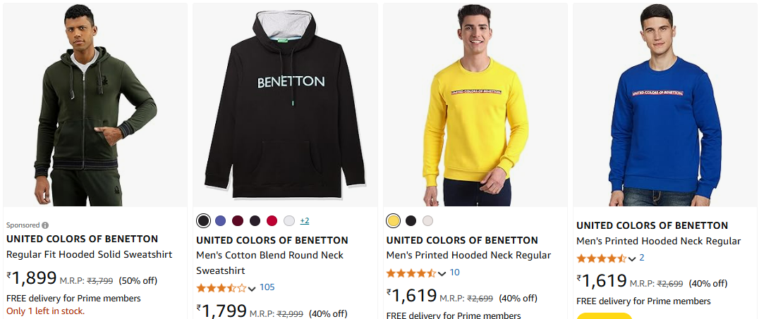 Image of UNITED COLORS OF BENETTON Men's Sweatshirt up to 50% Discount @ #Amazon