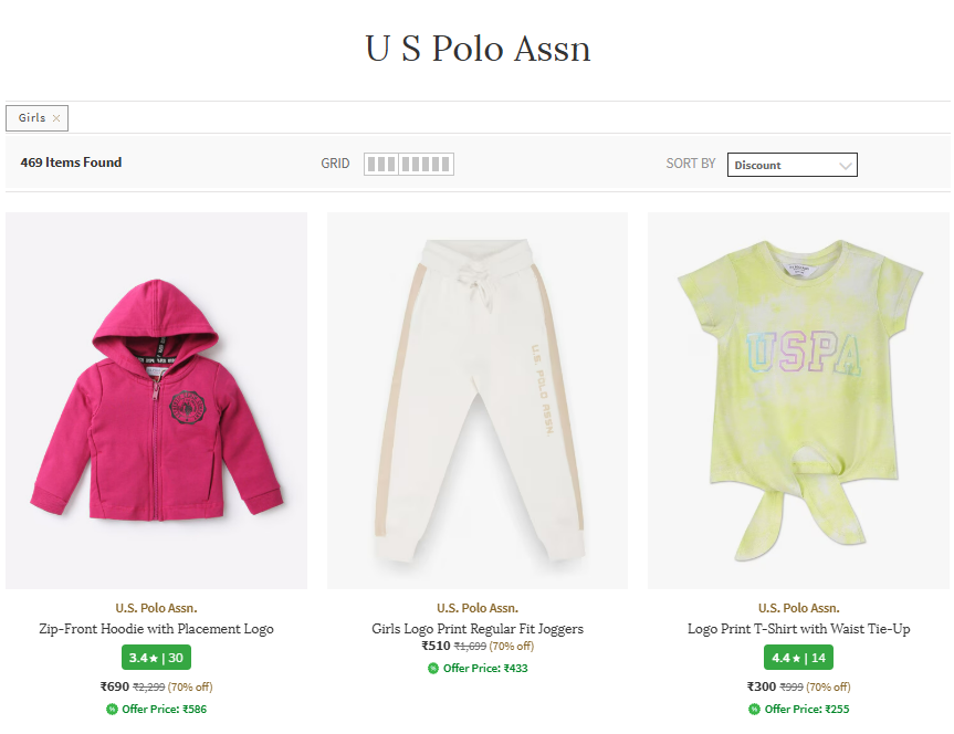 Image of US Polo Asssn Girls,s Clothing Minimum 70% Discount