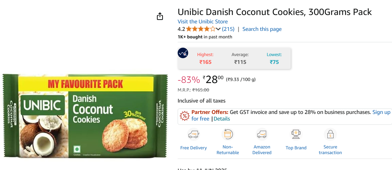 Image of Unibic Danish Coconut Cookies, 300Grams