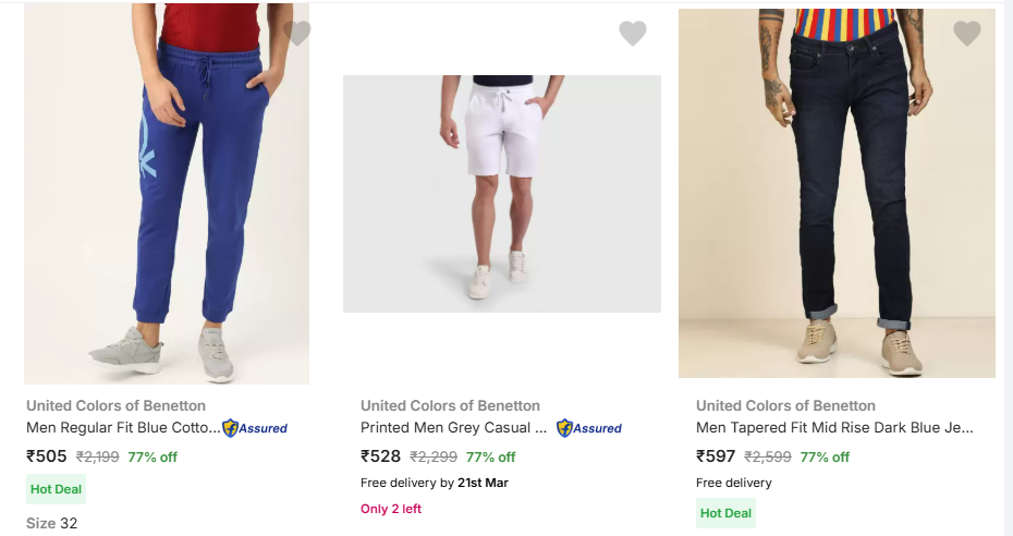 Image of United Colors of Benetton Men Fashion bottomwear Minimum 70% Discount