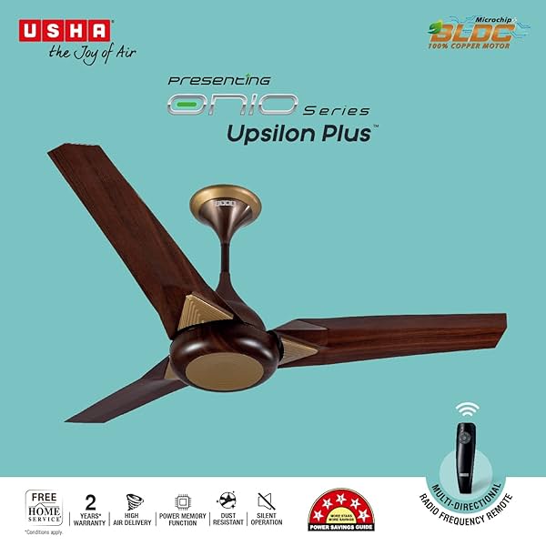 Image of Usha Onio Upsilonplus 1200Mm Bldc 5 Stars Energy Efflicient, Dust & Oil Resistant Ceiling Fan With Remote 