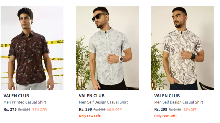 Image of VALEN CLUB Men Collar Printed Cotton Casual Shirt Starting At @₹241 