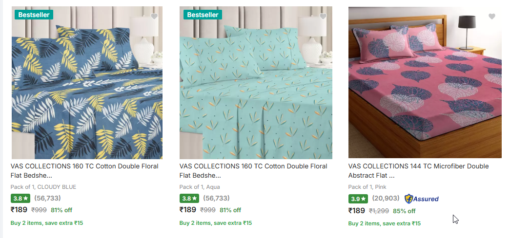 Image of VAS COLLECTIONS bedsheet Start at ₹189