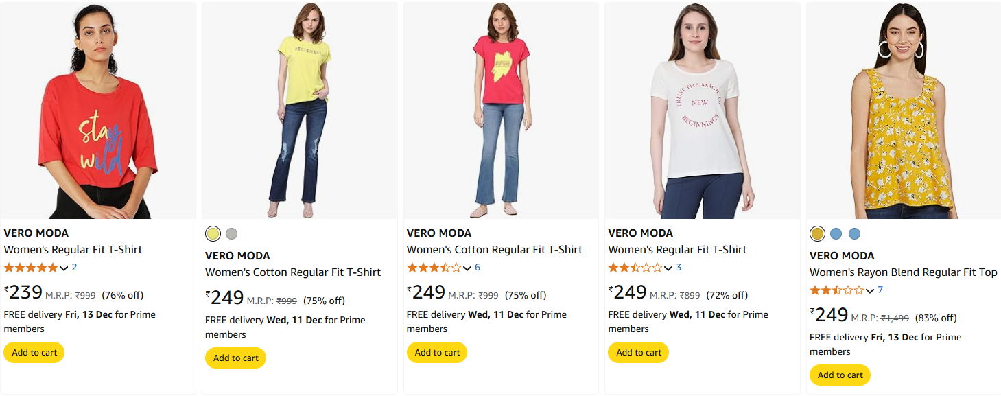 Image of VERO MODA Women's Regular Fit T-Shirt starting @ 239