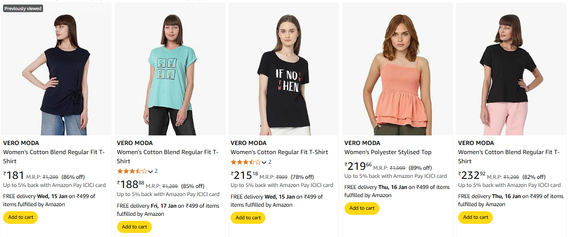 Image of VERO MODA Women's T-Shirt minimum 89% Discount