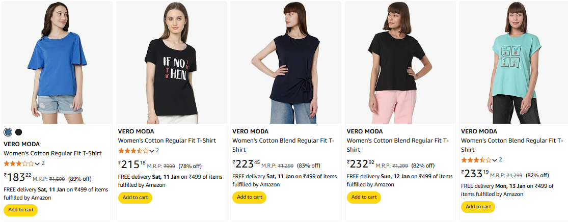 Image of VERO MODA Women's T-Shirt minimum 89% Discount