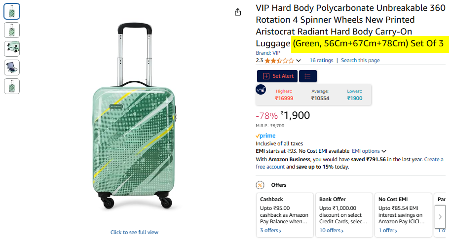 Image of VIP Aristocrat Radiant Hard Body Luggage Set (56cm+67cm+78cm)