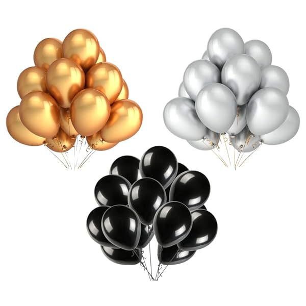 Image of Vail Creations Gold Black Silver Balloons Pack of 50