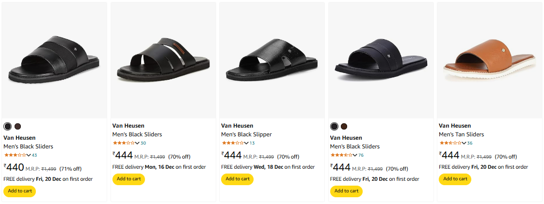 Image of Van Heusen Men's Black Sliders up to 71% Discount