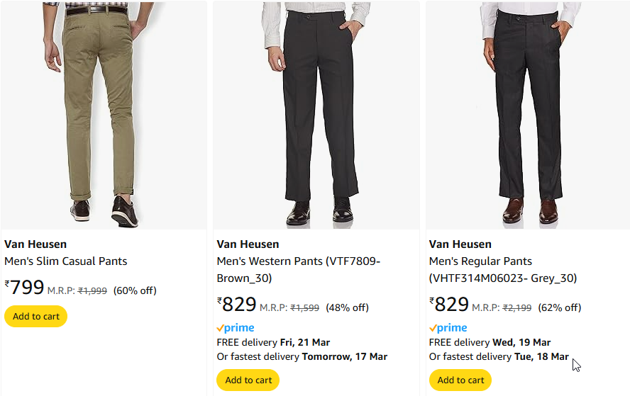 Image of Van Heusen Men's Slim Casual Pants Starting At ₹799